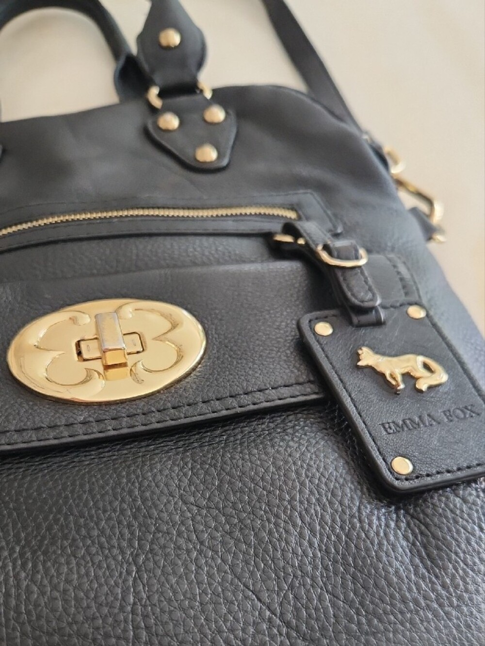 Emma Fox Black Leather Satchel with Gold Hardware - Picture 2 of 15